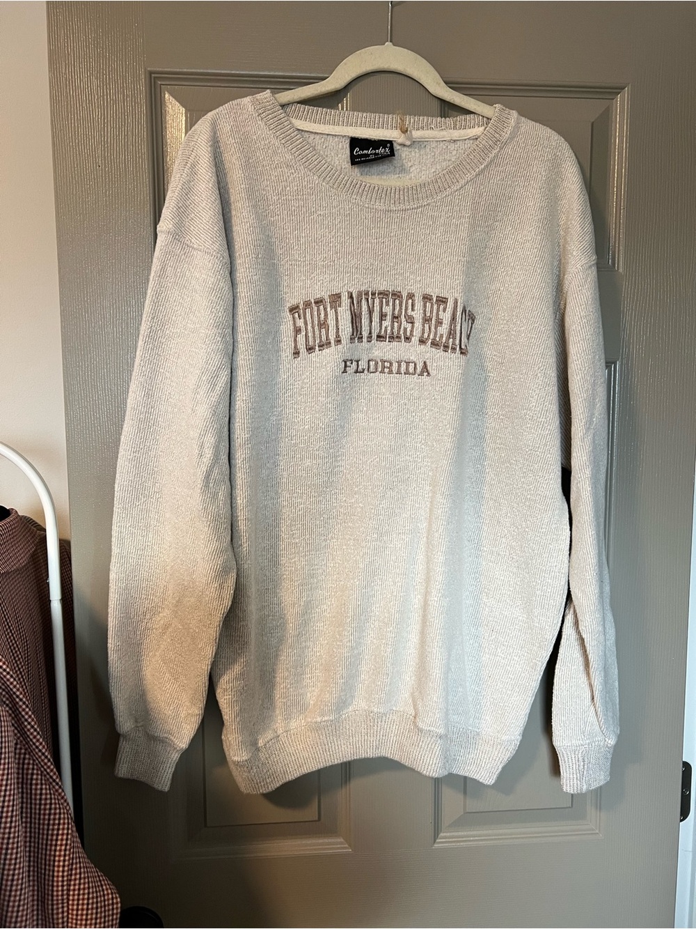 Coastal Vibes Fort Myers Beach Crewneck Sweater - Light Beige